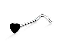 Black Heart Silver Curved Nose Stud NSKB-357CL